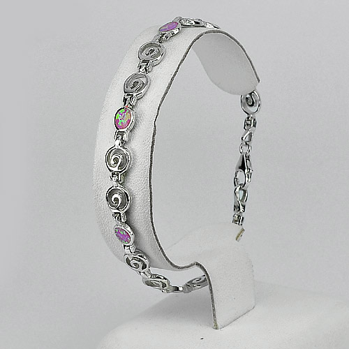 Pink Created Opal Spiral Bracelet 925 Sterling Silver Jewelry 8 Inch.