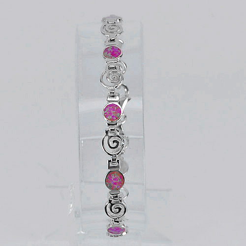 Spiral Key Created Opal Multi Color Bracelet 925 Sterling Silver Length 7 Inch.