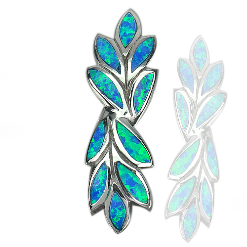 Created Multi Color Blue Opal Olive Leaf Design 925 Sterling Silver Pendant