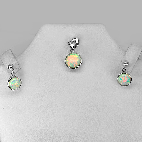 White Created Opal Real 925 Sterling Silver Jewelry Sets Pendant And Earrings