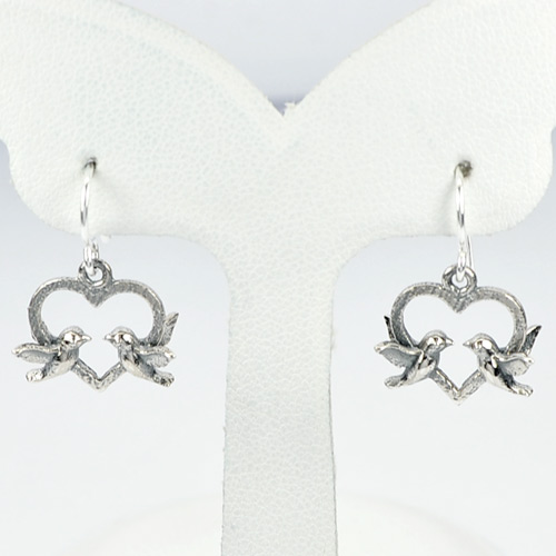 Birds in Heart Design 925 Sterling Silver Oxidize Dangle Earrings