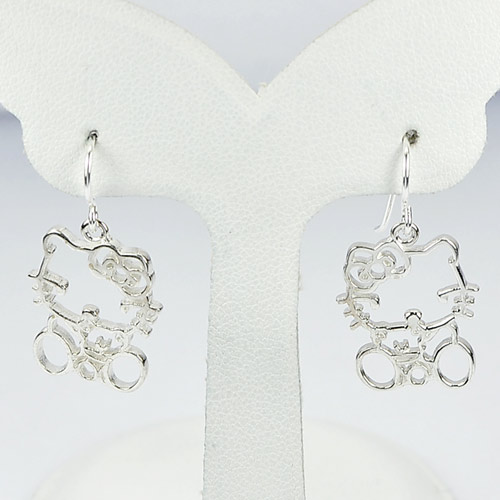 1 Pair Kitty Design 925 Sterling Silver Jewelry Dangle Earrings