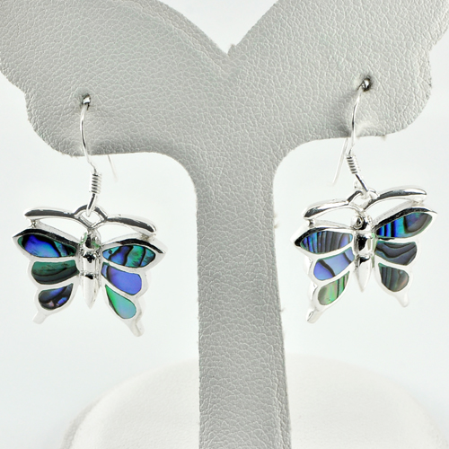 5.52 G. Lovely Butterfly Design Multi Color Opal 925 Sterling Silver Earrings
