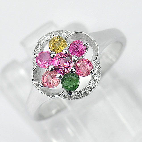 Charming Natural Fancy Tourmaline 925 Sterling Silver Jewelry Ring Sz 5.5