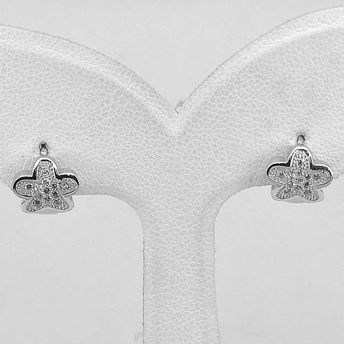 1 Pair 925 Sterling Silver Jewelry Loop Earrings Flower Design