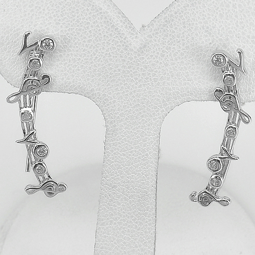 Musical Notes Design Round White CZ 925 Sterling Siver Earrings