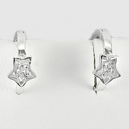 Charming Star Design Round White CZ 925 Sterling Silver Jewelry Earrings