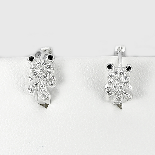 Lovely Frog Design Jewelry Round Black White CZ 925 Sterling Silver Earrings