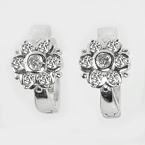 Lovely Flower Design Round White CZ 925 Sterling Silver Jewelry Earrings
