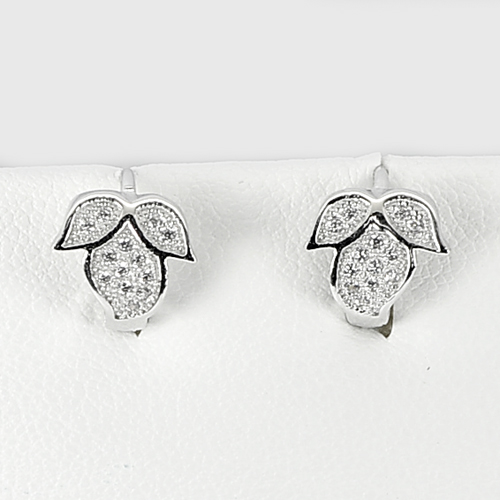 Lotus Flower Design Round White CZ 925 Sterling Silver Jewelry Earrings