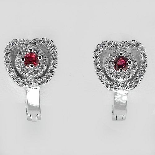 925 Sterling Silver Stud Earrings Jewelry Attractive Round Red CZ