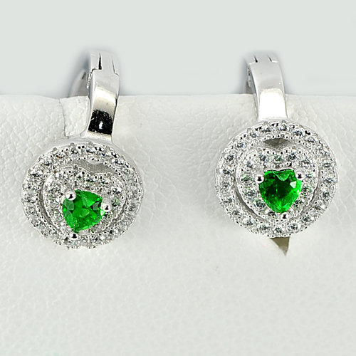 Lovely Design Heart Green CZ 925 Sterling Silver Earrings Jewelry