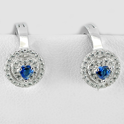 Lovely Heart Design Blue CZ Jewelry 925 Sterling Silver Earrings