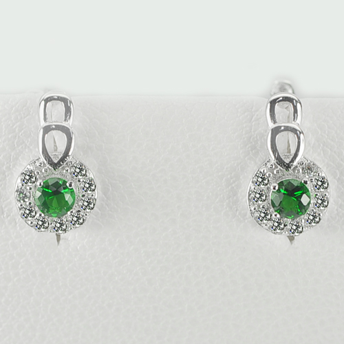 1.40 G. Lovely Design Round Green CZ 925 Sterling Silver Earrings Jewelry