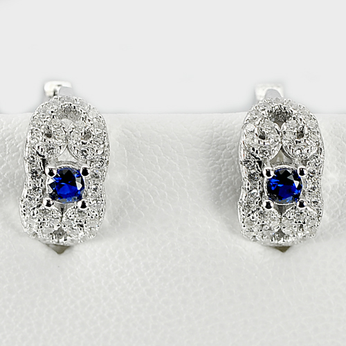 Nice Color Design Round Blue CZ Jewelry 925 Sterling Silver Earrings