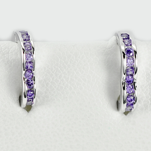 Lovely Heart Design Purple CZ 925 Sterling Silver Jewelry Earrings