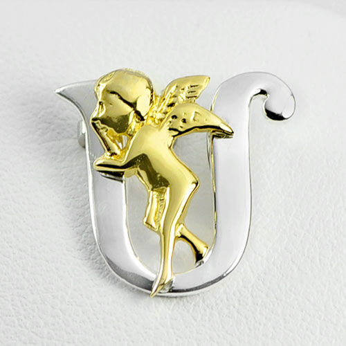 Real 925 Sterling Silver Two Color Jewelry Pendant Cupid on Alphabet U