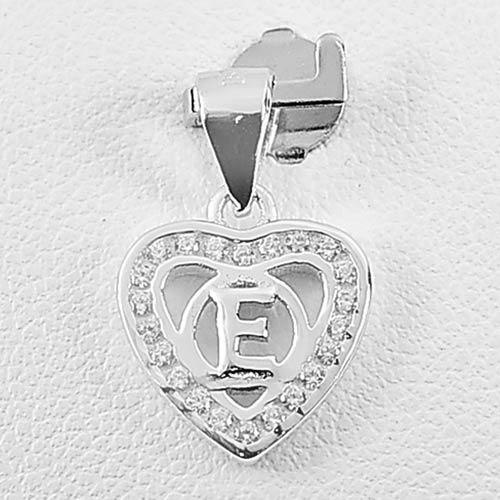 Real 925 Sterling Silver Alluring Pendant Initial Alphabet E in Heart with Cz
