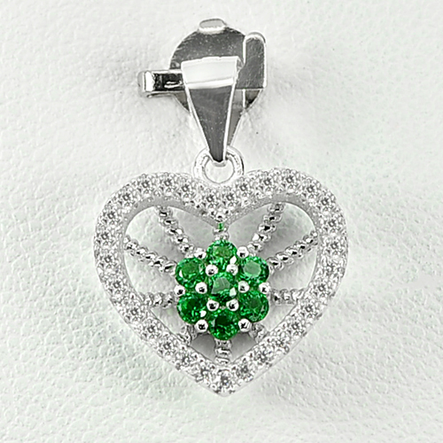 Good Flower And Heart Design Green CZ Real 925 Sterling Silver Jewelry Pendant