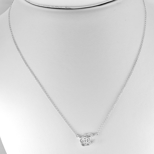 925 Sterling Silver Nice Flower Design Jewelry Necklace Length 17 Inch.