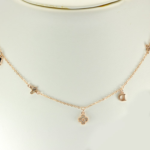 925 Sterling Silver and Rose Gold Flower Jewelry Necklace Length 16 Inch.