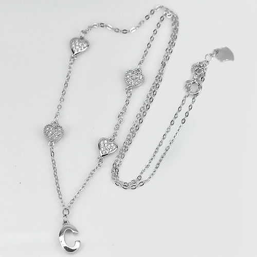 Real 925 Sterling Silver Necklace with Round White Cz Length 18 Inch.