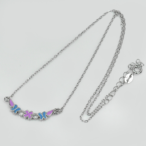 Lovely Butterfly Blue Enamel Design 925 Sterling Silver Necklace Length 14 Inch.