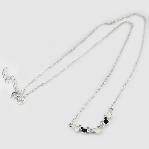 Fancy Black and White Enamel Design 925 Sterling Silver Necklace Length 15 Inch.