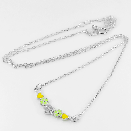 Lovely Heart Flower Design White CZ 925 Sterling Silver Necklace Length 16 Inch.