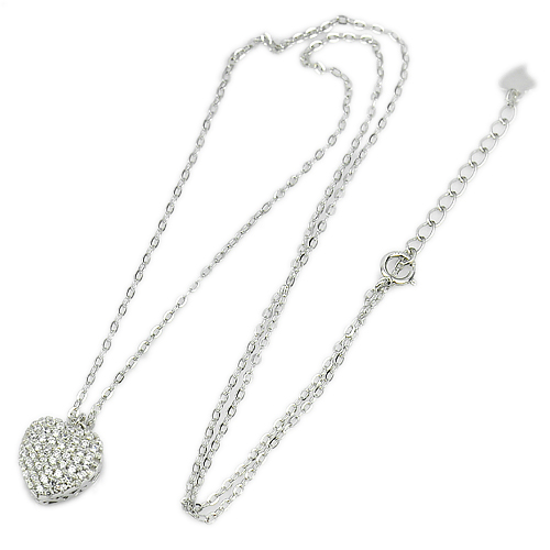 Nice Heart Round White CZ Design 925 Sterling Silver Necklace Length 18 Inch.