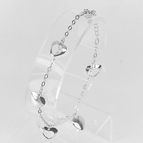 Nice Design Real 925 Silver Sterling Jewelry Heart Bracelet Length 7 Inch.