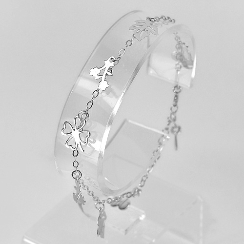 Cherry Leaf Flower Design 925 Silver Sterling Jewelry Bracelet 7 Inch.
