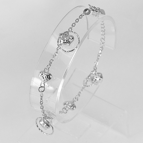 4.96 G. Design Heart Real 925 Silver Sterling Bracelet Jewelry 7 Inch.