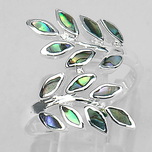 3.79 G. Color Shell Olive Leaf Design Real 925 Sterling Silver Ring Size 7.5