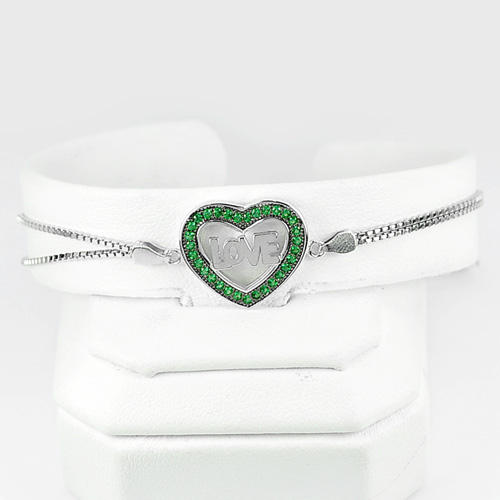 LOVE in Heart Design 925 Silver Sterling Adjustable Bracelet 6.5 Inch.