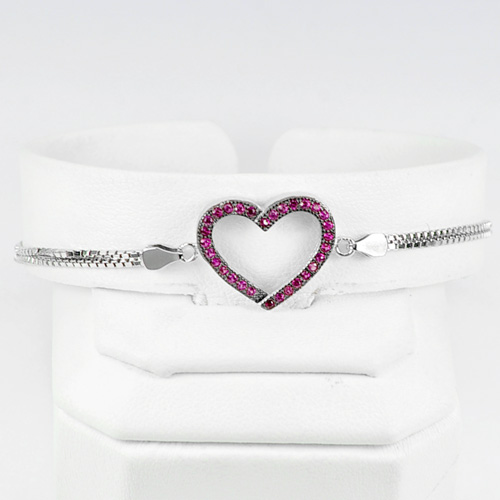 Heart Design Jewelry 925 Silver Sterling Adjustable Bracelet 6.5 Inch.