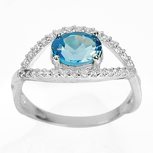 2.43 G. Natural Oval London Blue Topaz Real 925 Sterling Silver Ring Size 8