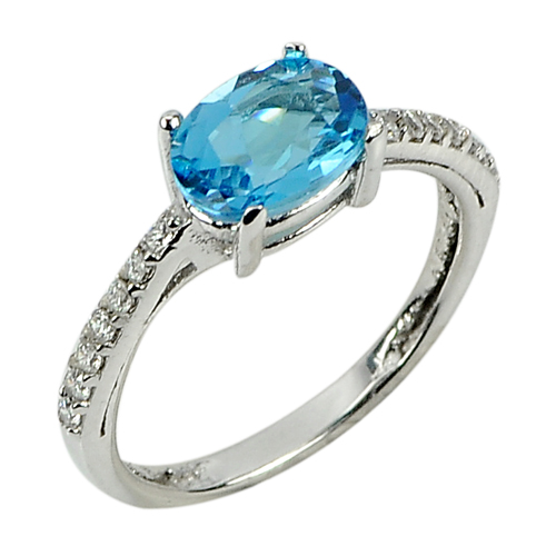 1.73 G. Natural Gems Swiss Blue Topaz Real 925 Sterling Silver Ring Size 6