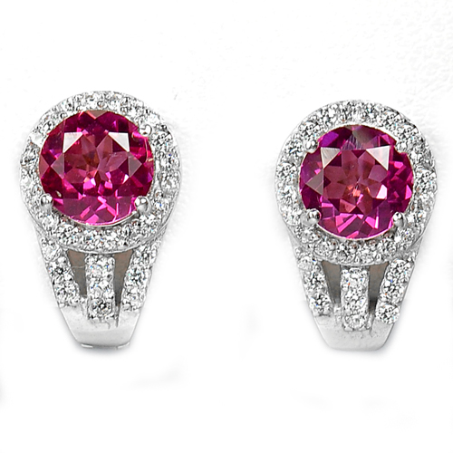5.08 G. Natural Gems Round Pink Topaz Real 925 Sterling Silver Jewelry Earrings