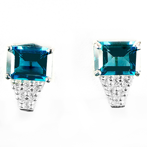 Genuine Gems Octagon Shape London Blue Topaz 925 Sterling Silver Earrings