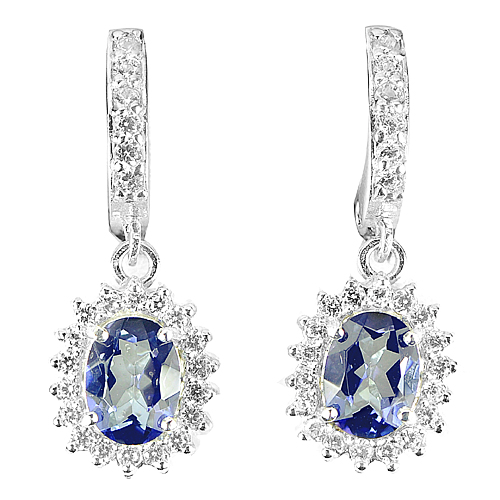 Natural Blue Mystic Gem Quartz with Cz Real 925 Sterling Silver Earrings