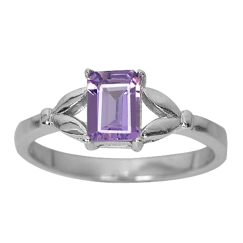 2.67 G. Natural Amethyst Real 925 Sterling Silver White Gold Plated Ring Size 8