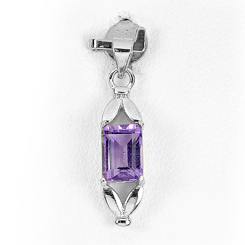 1.40 G. Natural Gem Amethyst Real 925 Sterling Silver White Gold Plated Pendant