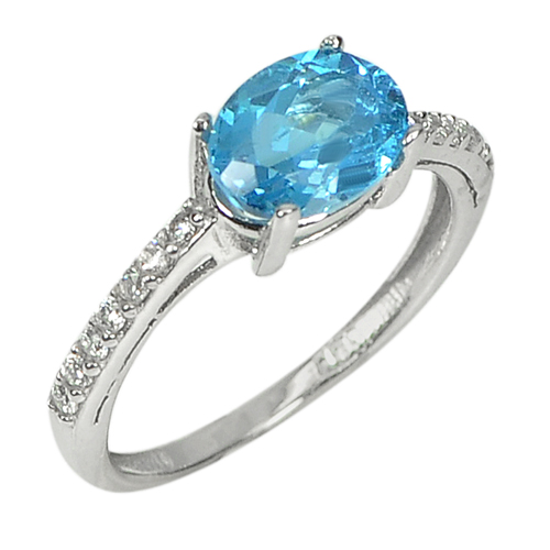 1.64 G. Natural Gem Swiss Blue Topaz Real 925 Sterling Silver Ring Size 6