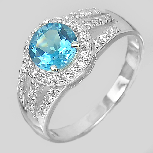 3.21 G. Natural Topaz Real 925 Sterling Silver White Gold Plate Ring Size 8
