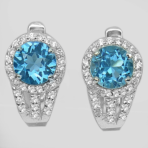 4.92 G. Natural Topaz Real 925 Sterling Silver White Gold Plate Earrings