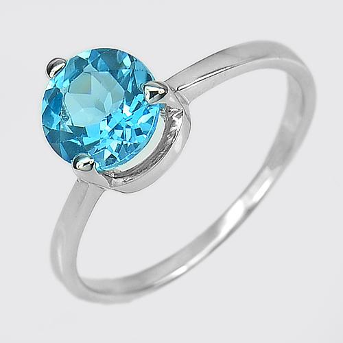 2.56 G. Natural Gem Swiss Blue Topaz Real 925 Sterling Silver Ring Size 9