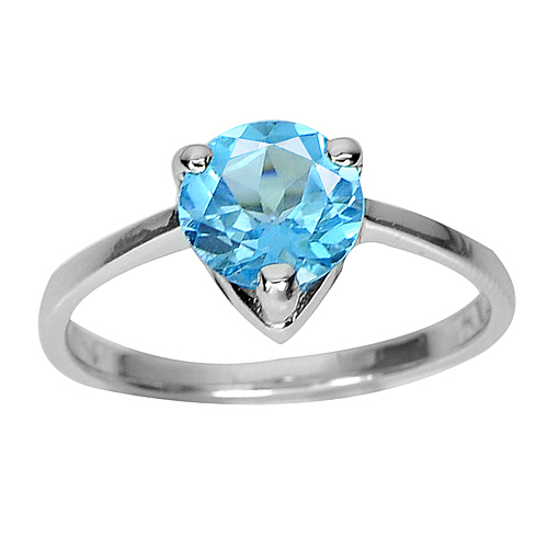 2.33 G. Round Natural Gem Swiss Blue Topaz 925 Sterling Silver Ring Size 8