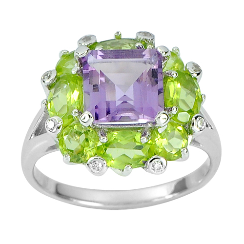 Good Color Natural Gem Amethyst Peridot Real 925 Sterling Silver Ring Size 8