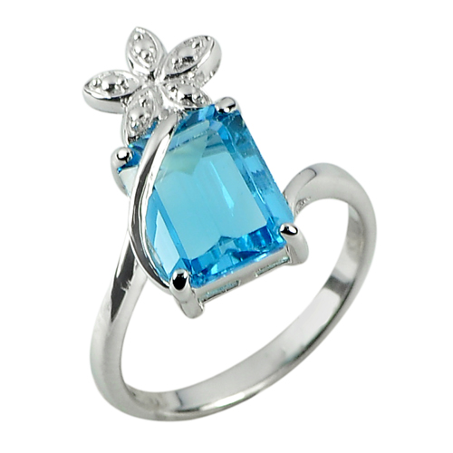 3.73 G. Natural Topaz Real 925 Sterling Silver White Gold Plated Ring Size 7